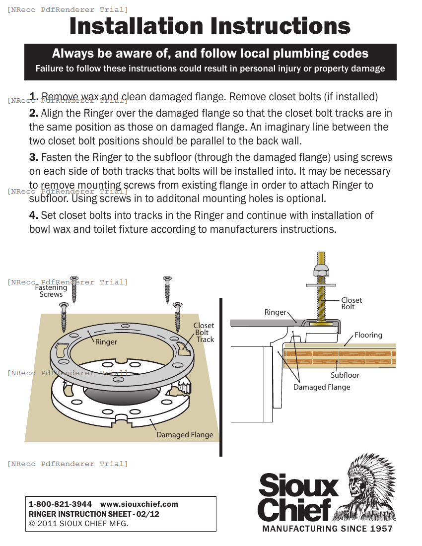886 SERIES - RINGER CLOSET FLANGE REPAIR RING - INSTRUCTION SHEET.PDF Technical Document